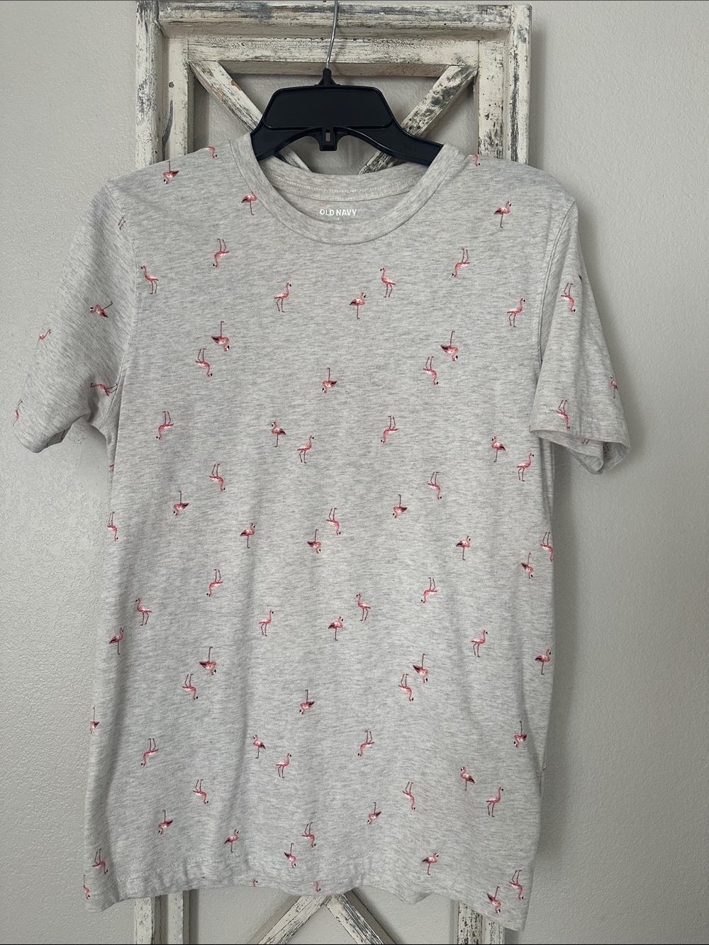 Old Navy Light Gray Short-Sleeve Tee with Pink Flamingo Print